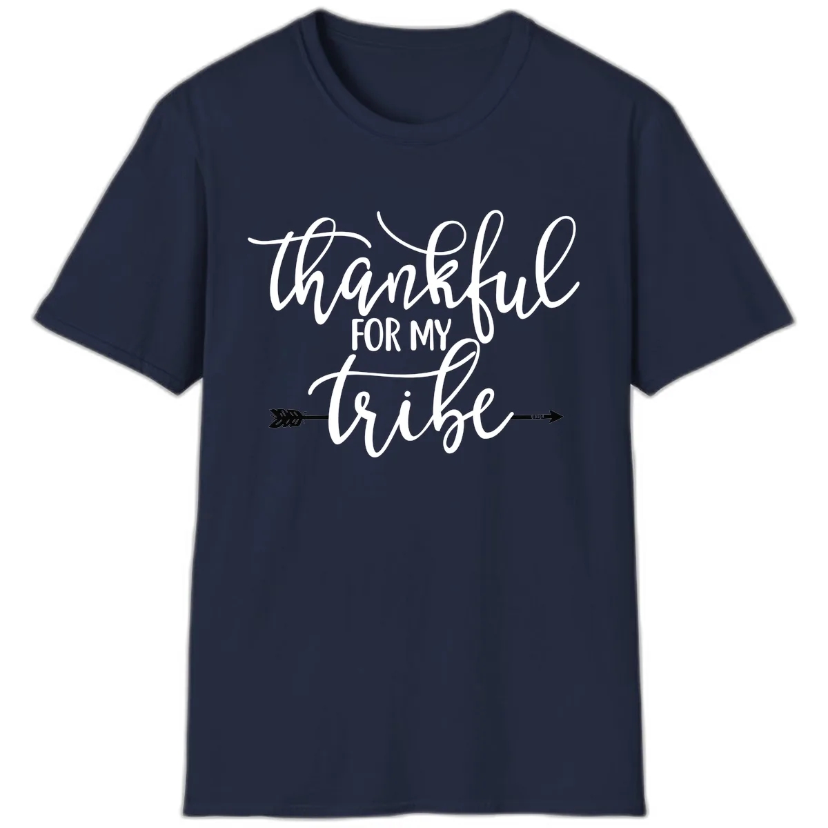 Thankful For My Tribe Typography Design T-Shirt in Navy