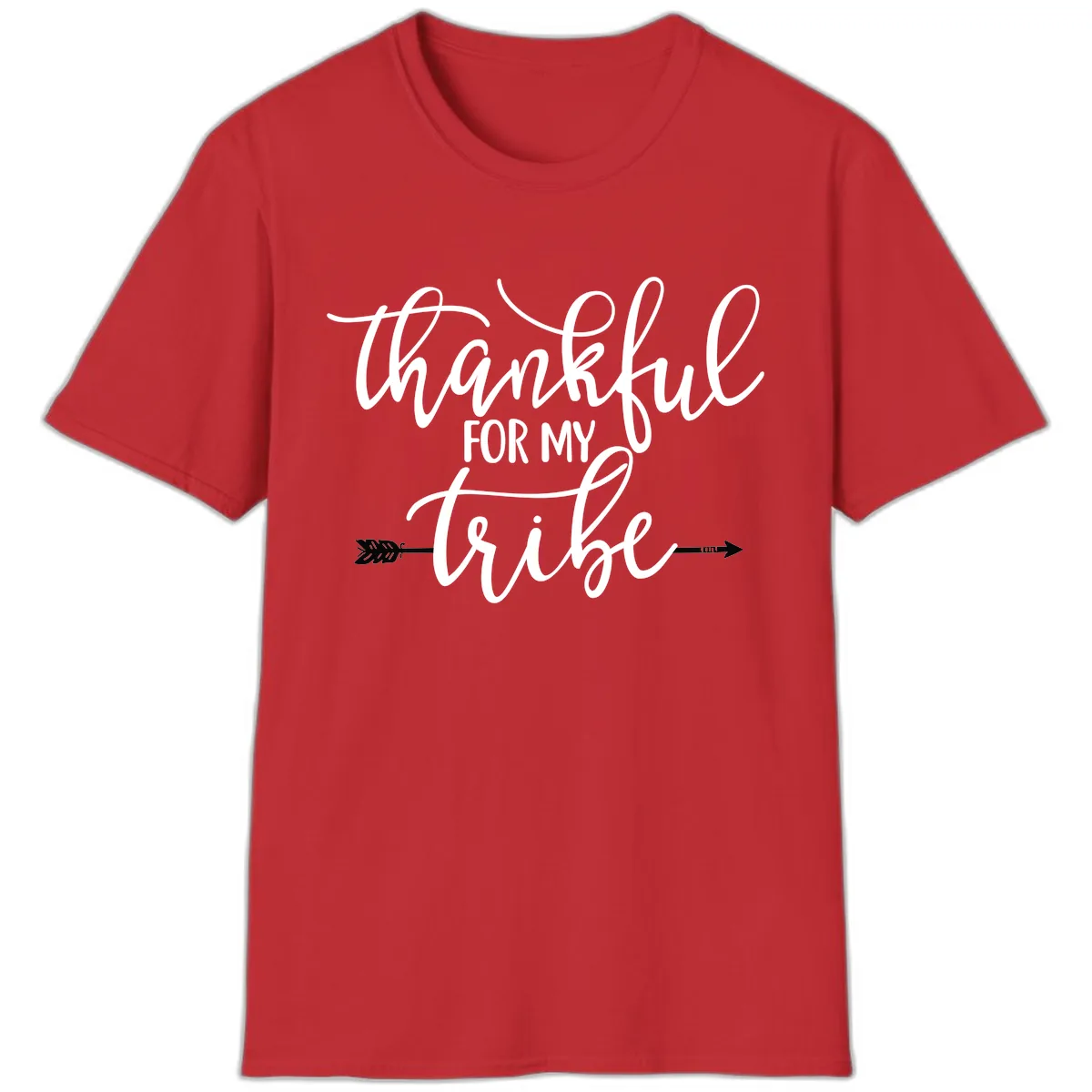 Thankful For My Tribe Typography Design T-Shirt in Red