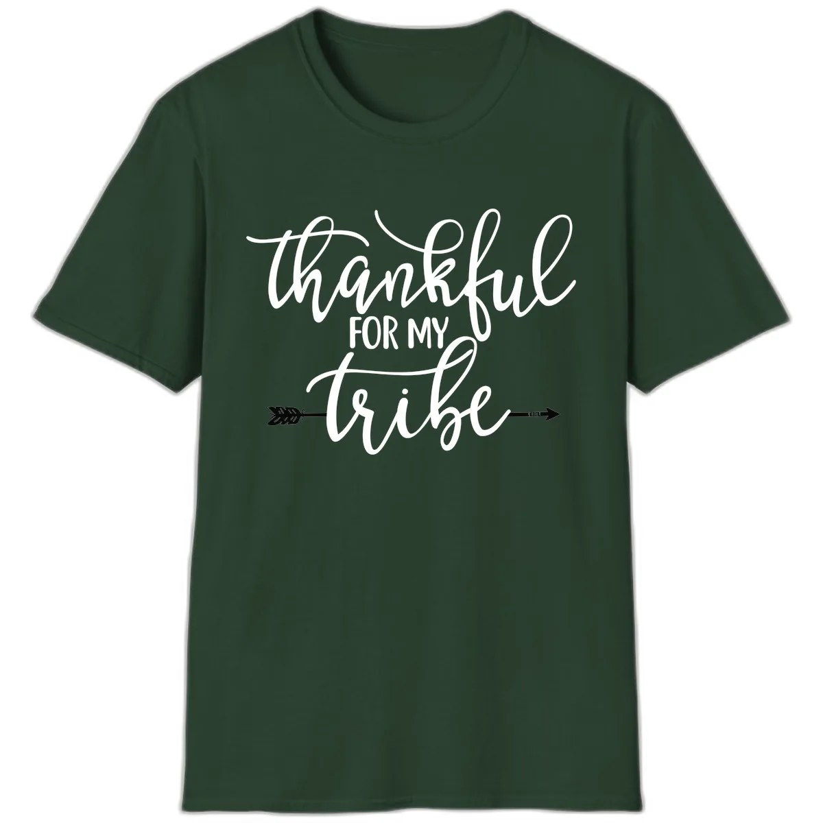 Thankful For My Tribe Typography Design T-Shirt in Forest Green
