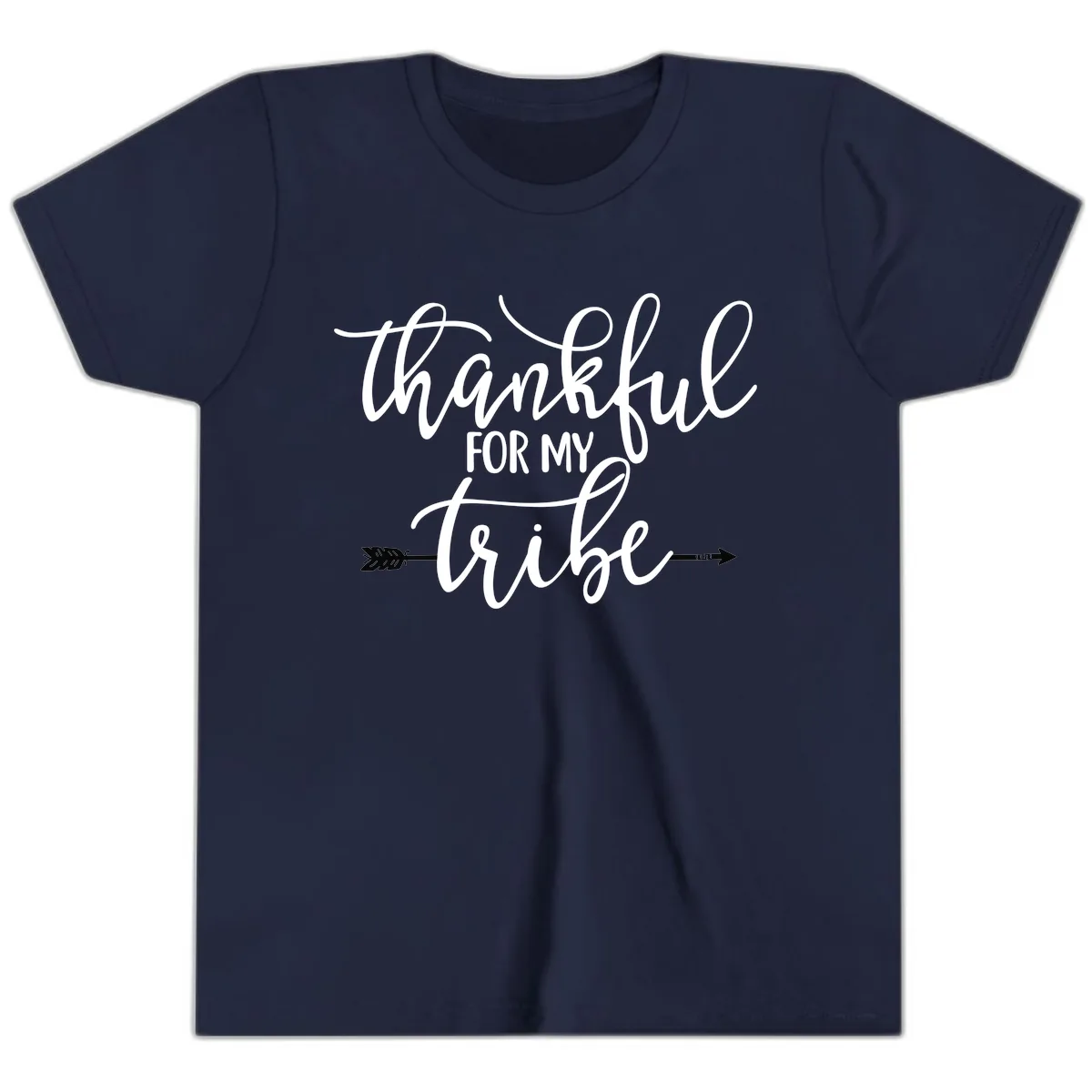 Thankful For My Tribe Typography Design Youth T-Shirt in Navy