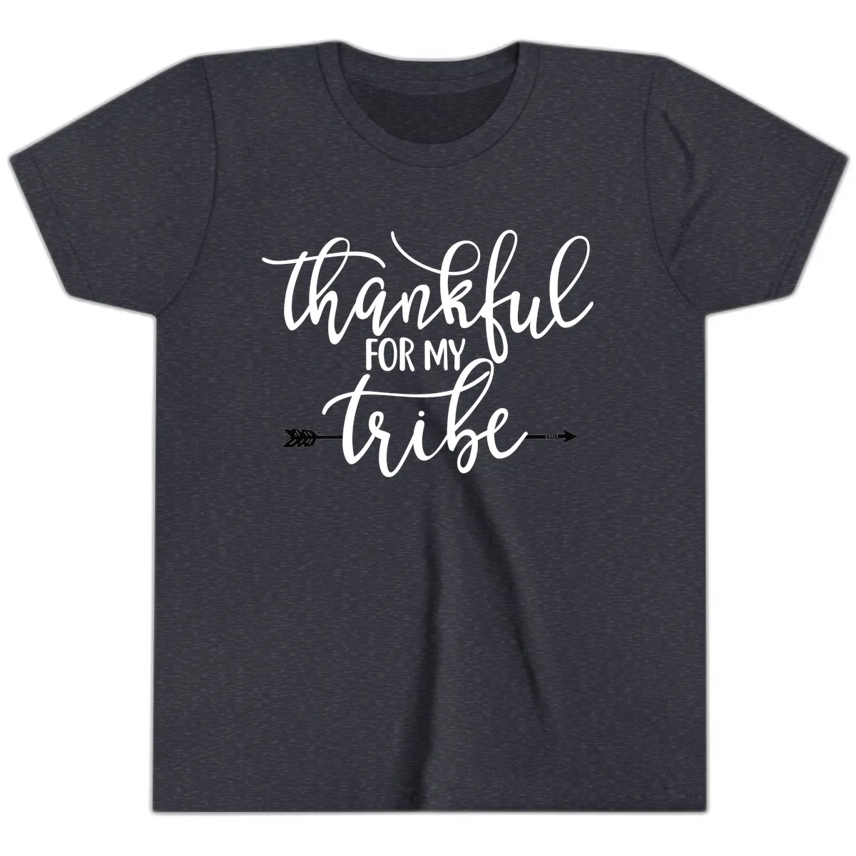 Thankful For My Tribe Typography Design Youth T-Shirt in Heather Navy