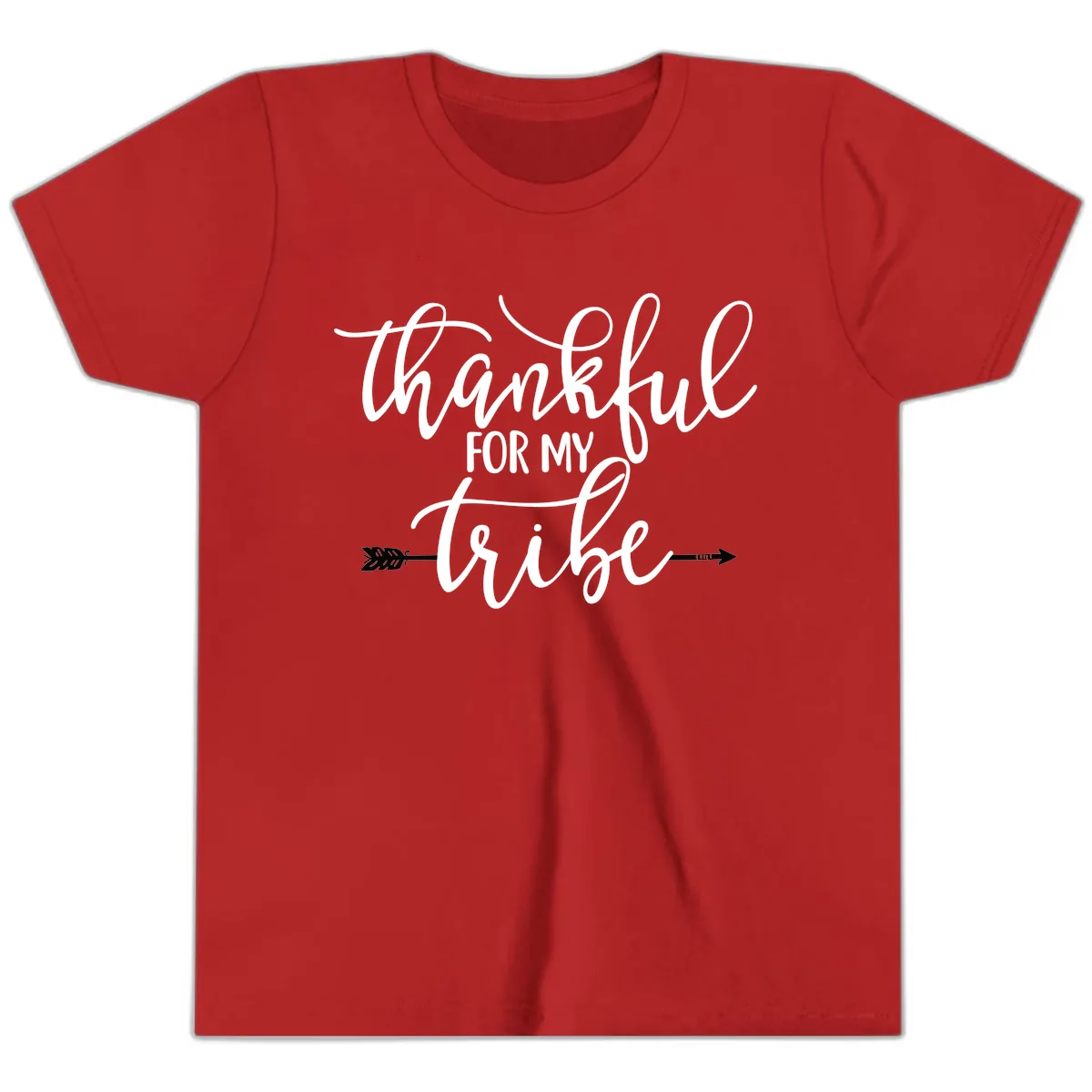 Thankful For My Tribe Typography Design Youth T-Shirt in Red