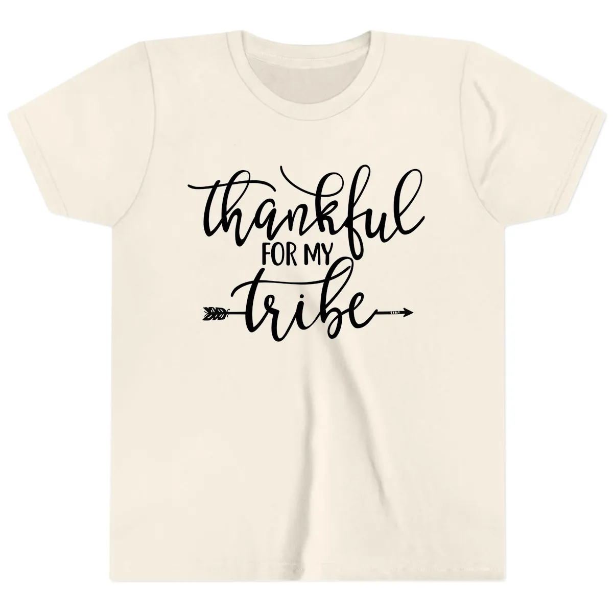 Thankful For My Tribe Typography Design Youth T-Shirt in Natural