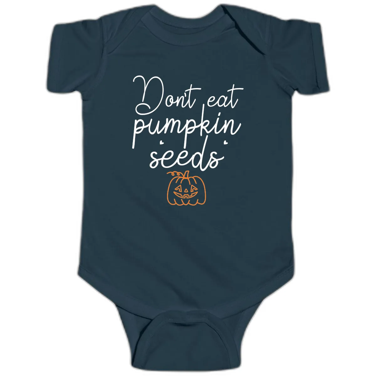 Don't Eat Pumpkin Seeds Halloween Baby Onesie in Navy