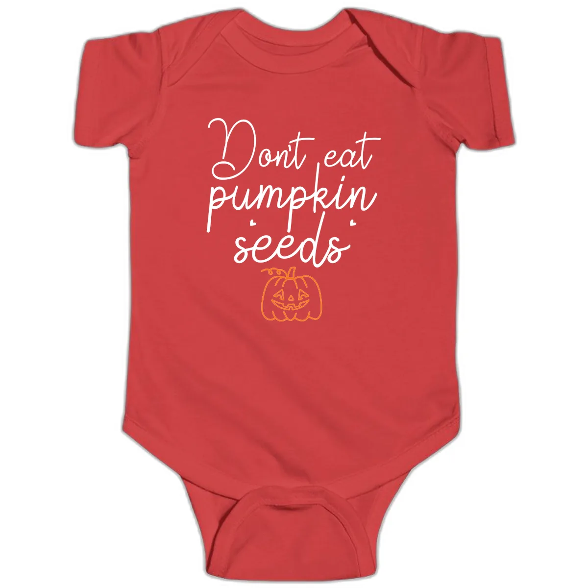Don't Eat Pumpkin Seeds Halloween Baby Onesie in Red
