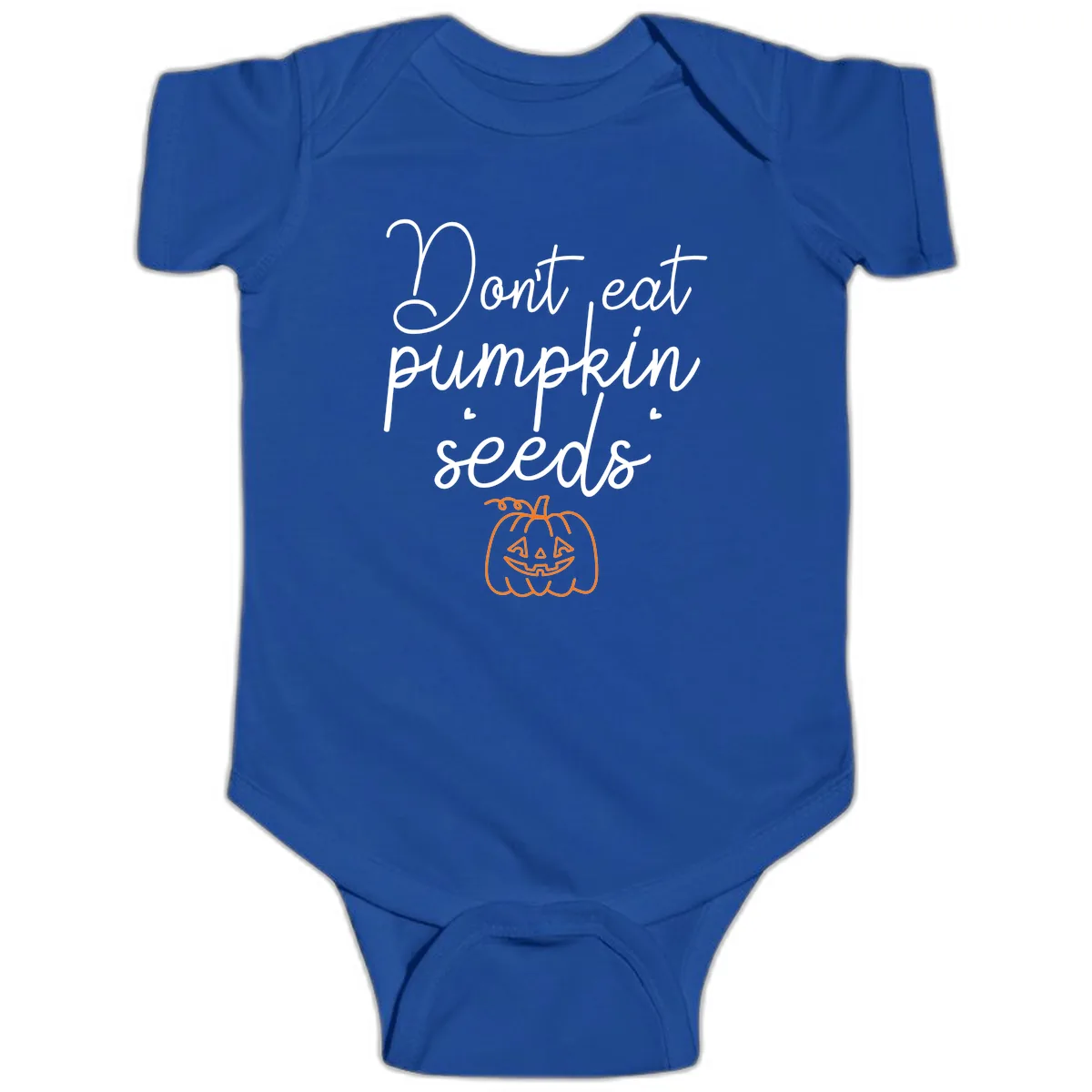 Don't Eat Pumpkin Seeds Halloween Baby Onesie in Royal