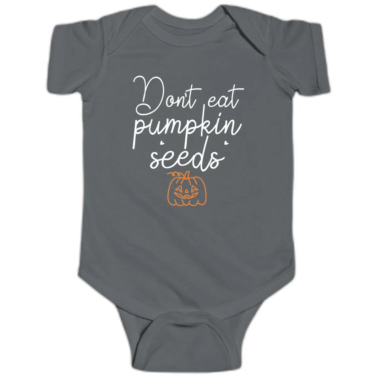 Don't Eat Pumpkin Seeds Halloween Baby Onesie in Charcoal