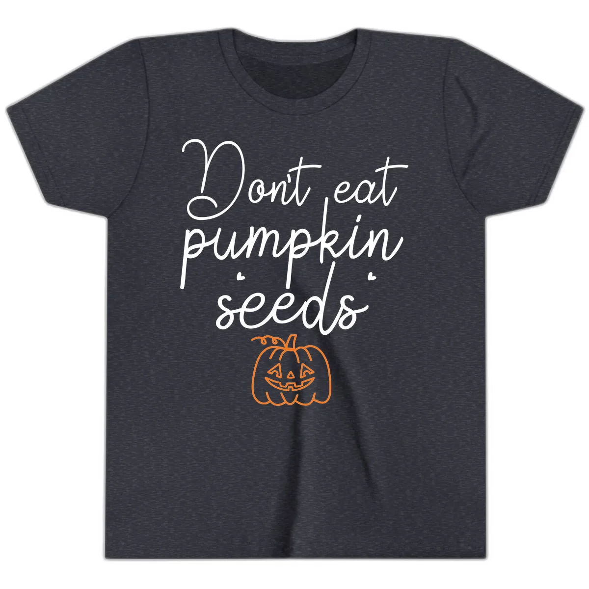 Don't Eat Pumpkin Seeds Halloween Youth T-Shirt in Heather Navy