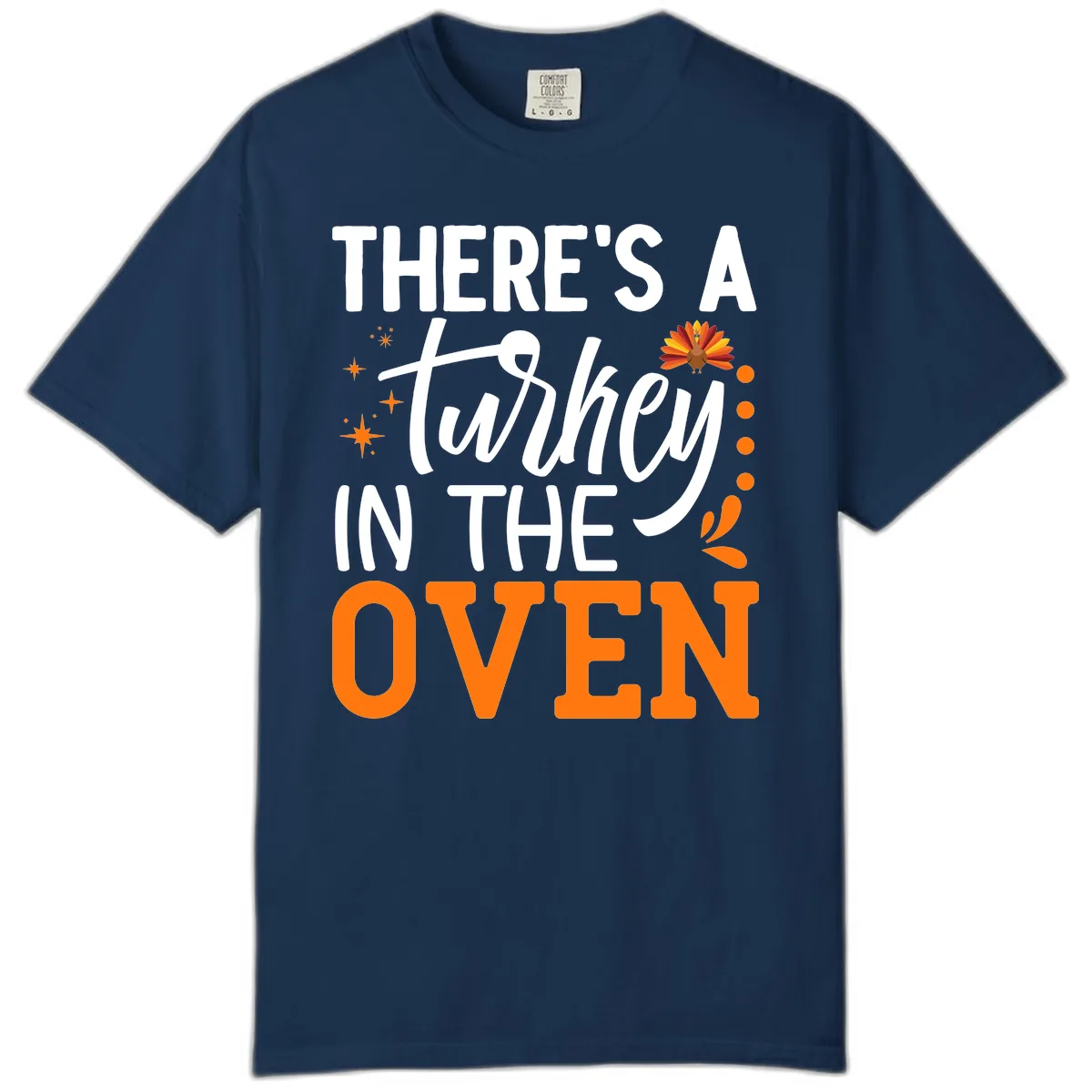 Thanksgiving Turkey In The Oven Pregnancy Announcement Comfort Color in Navy