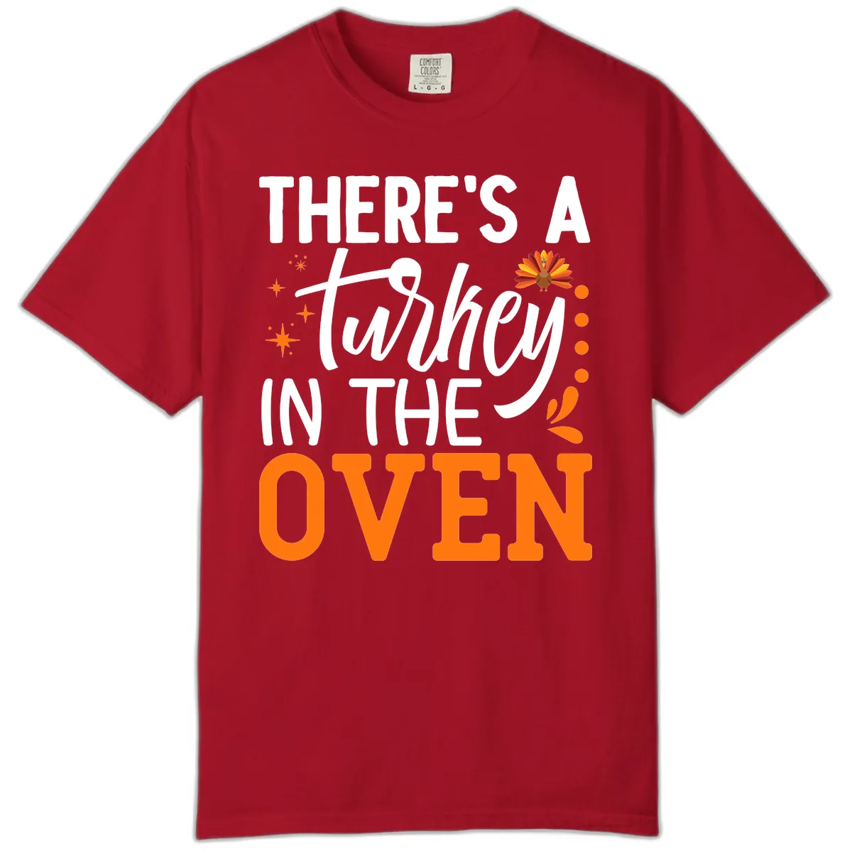 Thanksgiving Turkey In The Oven Pregnancy Announcement Comfort Color in Red