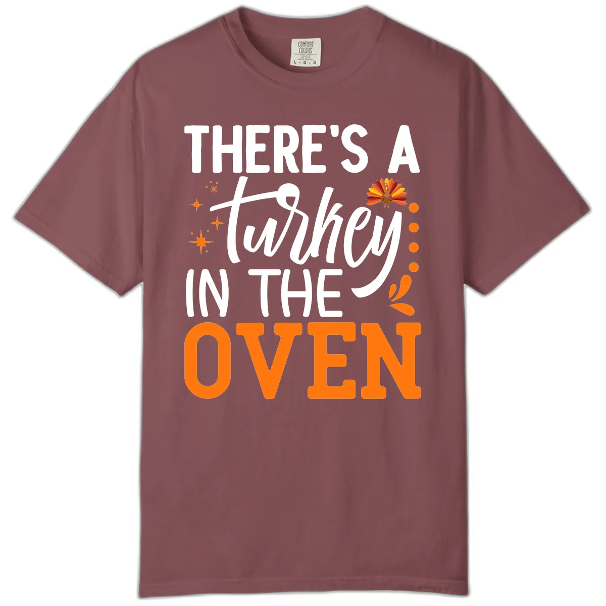Thanksgiving Turkey In The Oven Pregnancy Announcement Comfort Color in Brick