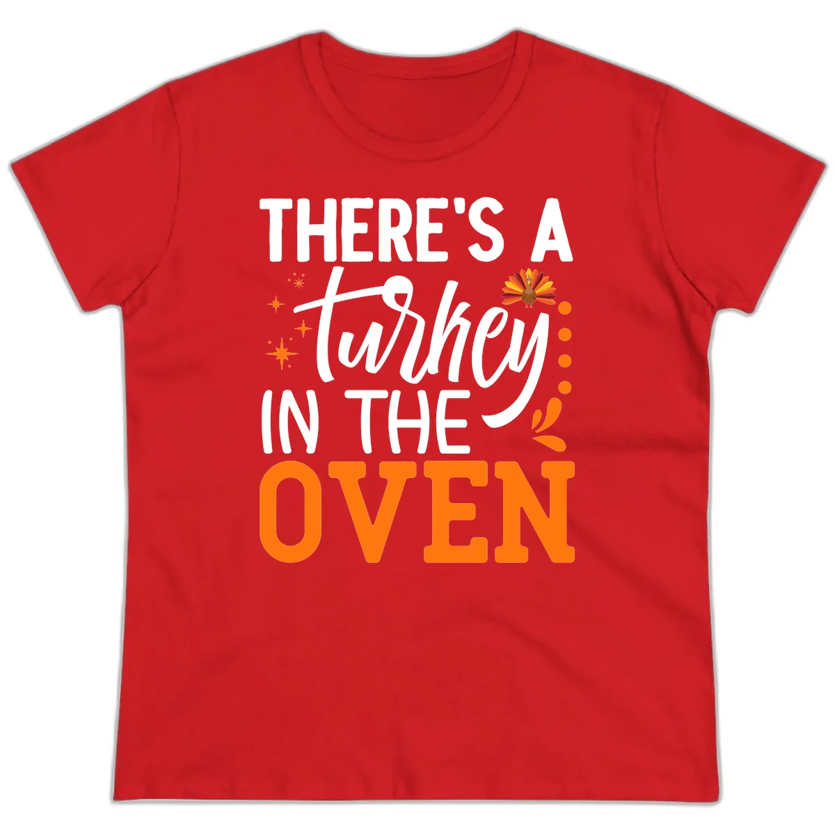 Thanksgiving Turkey In The Oven Pregnancy Announcement Ladies Tee in Red
