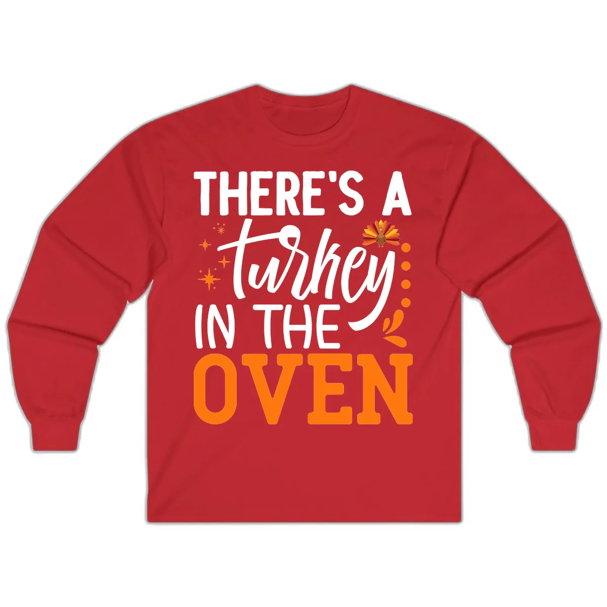Thanksgiving Turkey In The Oven Pregnancy Announcement Long Sleeve in Red