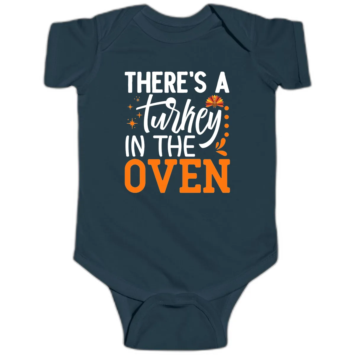 Thanksgiving Turkey In The Oven Pregnancy Announcement Baby Onesie in Navy