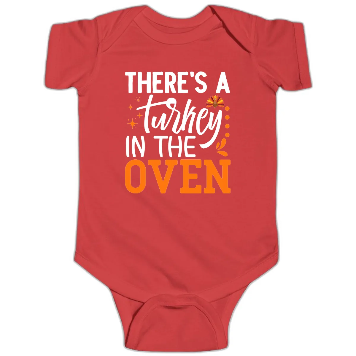 Thanksgiving Turkey In The Oven Pregnancy Announcement Baby Onesie in Red