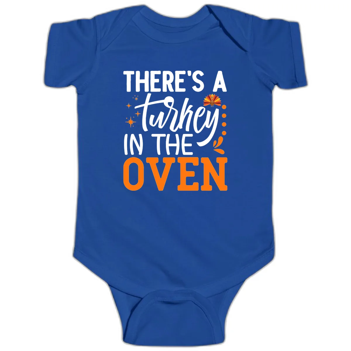Thanksgiving Turkey In The Oven Pregnancy Announcement Baby Onesie in Royal