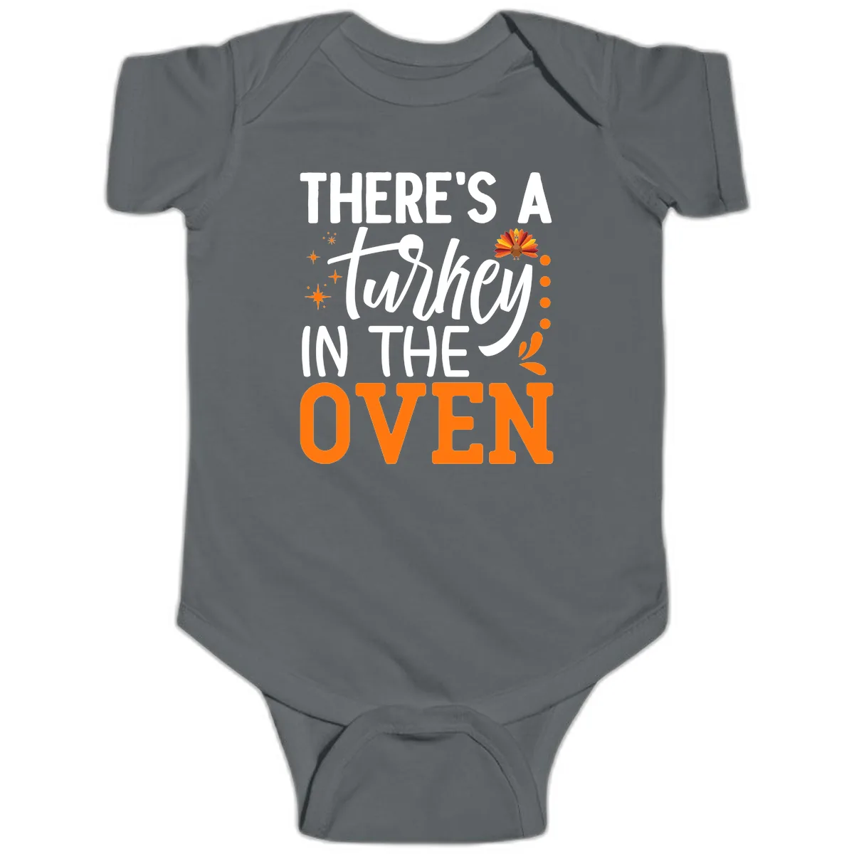 Thanksgiving Turkey In The Oven Pregnancy Announcement Baby Onesie in Charcoal
