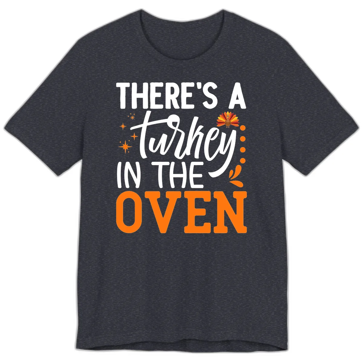 Thanksgiving Turkey In The Oven Pregnancy Announcement Premium T-Shirt in Heather Navy