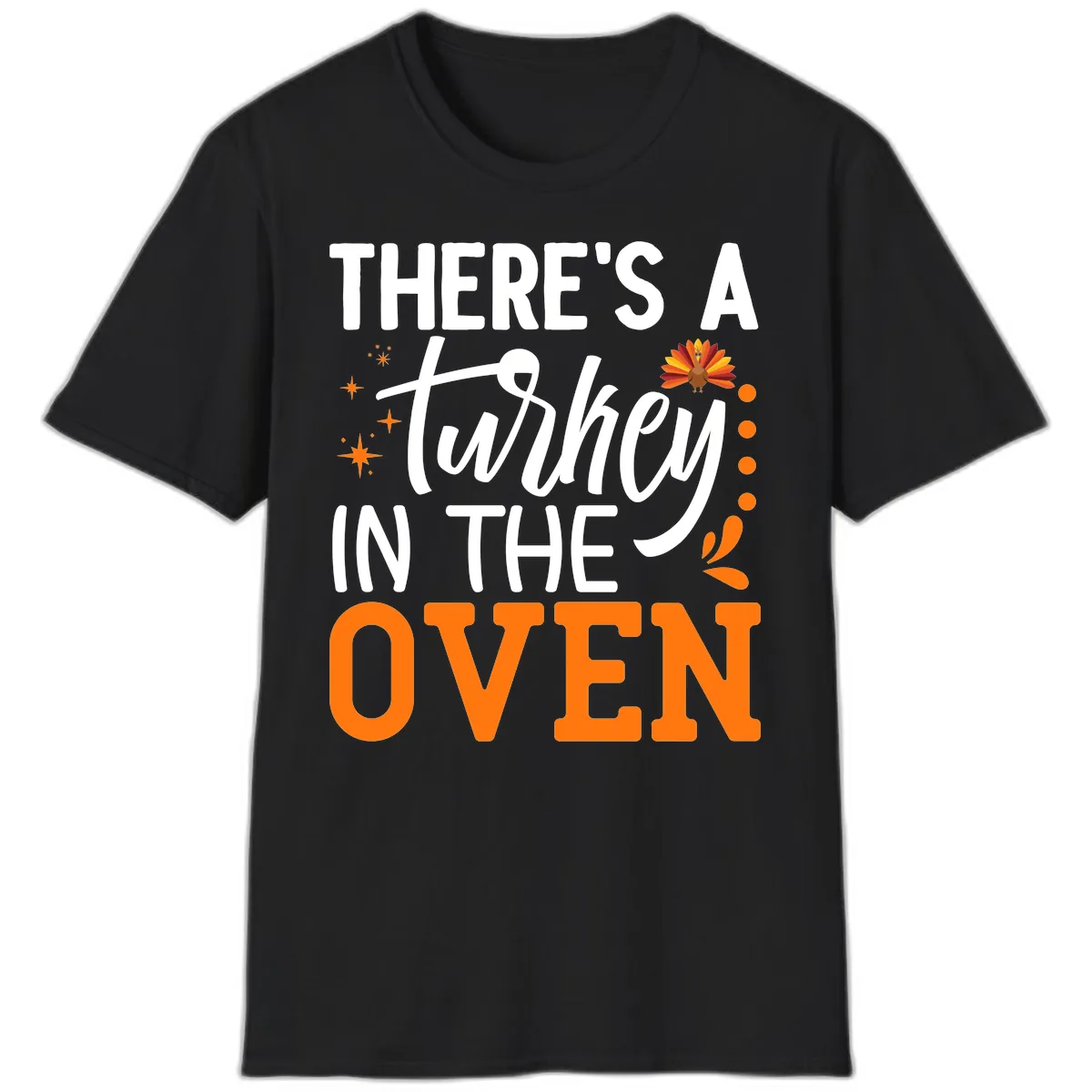 Thanksgiving Turkey In The Oven Pregnancy Announcement T-Shirt in Black