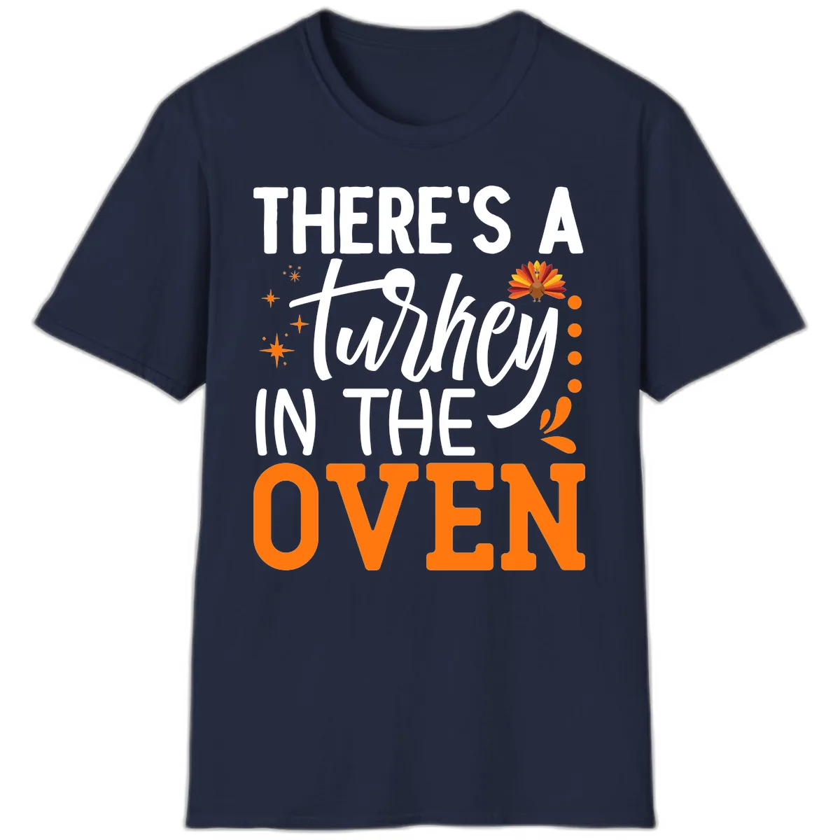 Thanksgiving Turkey In The Oven Pregnancy Announcement T-Shirt in Navy