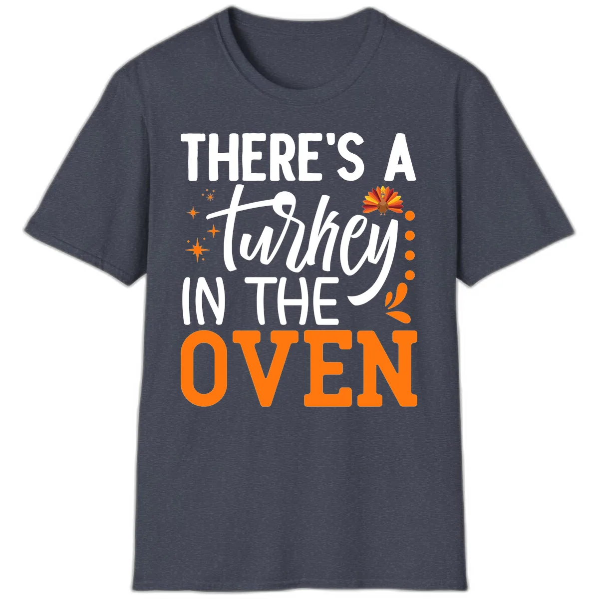 Thanksgiving Turkey In The Oven Pregnancy Announcement T-Shirt in Heather Navy