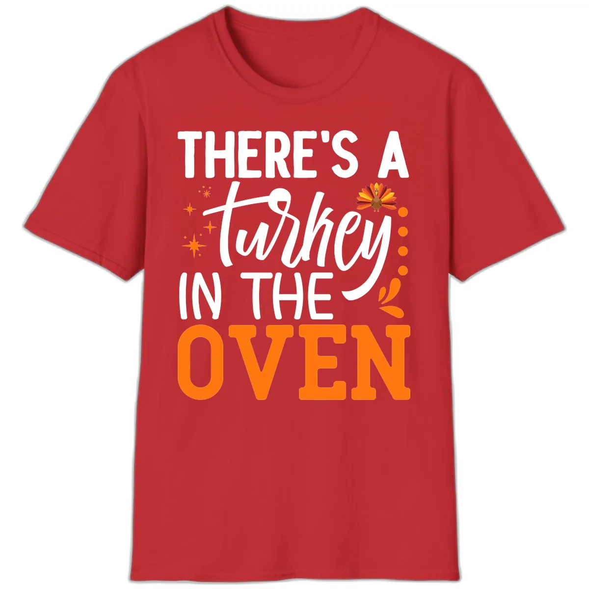 Thanksgiving Turkey In The Oven Pregnancy Announcement T-Shirt in Red