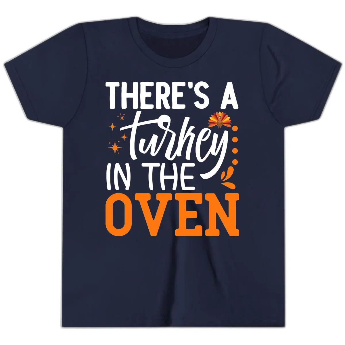 Thanksgiving Turkey In The Oven Pregnancy Announcement Youth T-Shirt in Navy