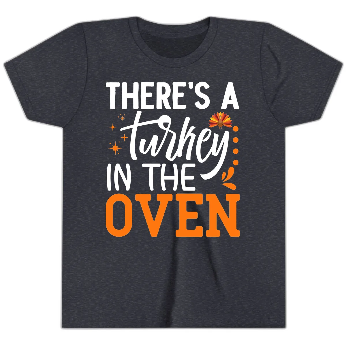 Thanksgiving Turkey In The Oven Pregnancy Announcement Youth T-Shirt in Heather Navy