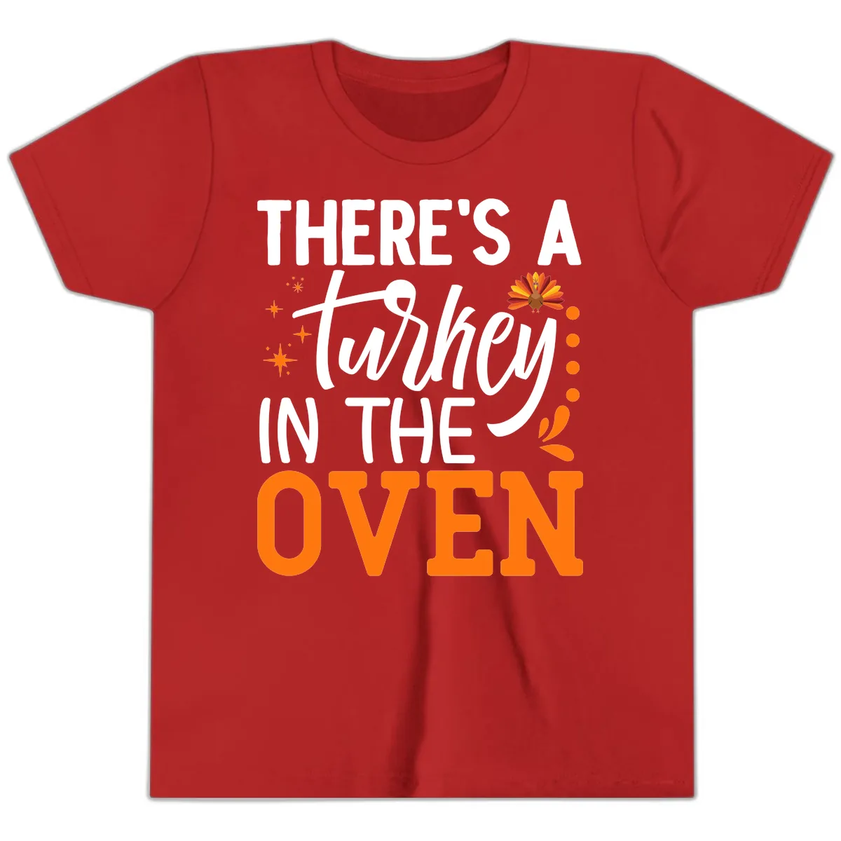 Thanksgiving Turkey In The Oven Pregnancy Announcement Youth T-Shirt in Red