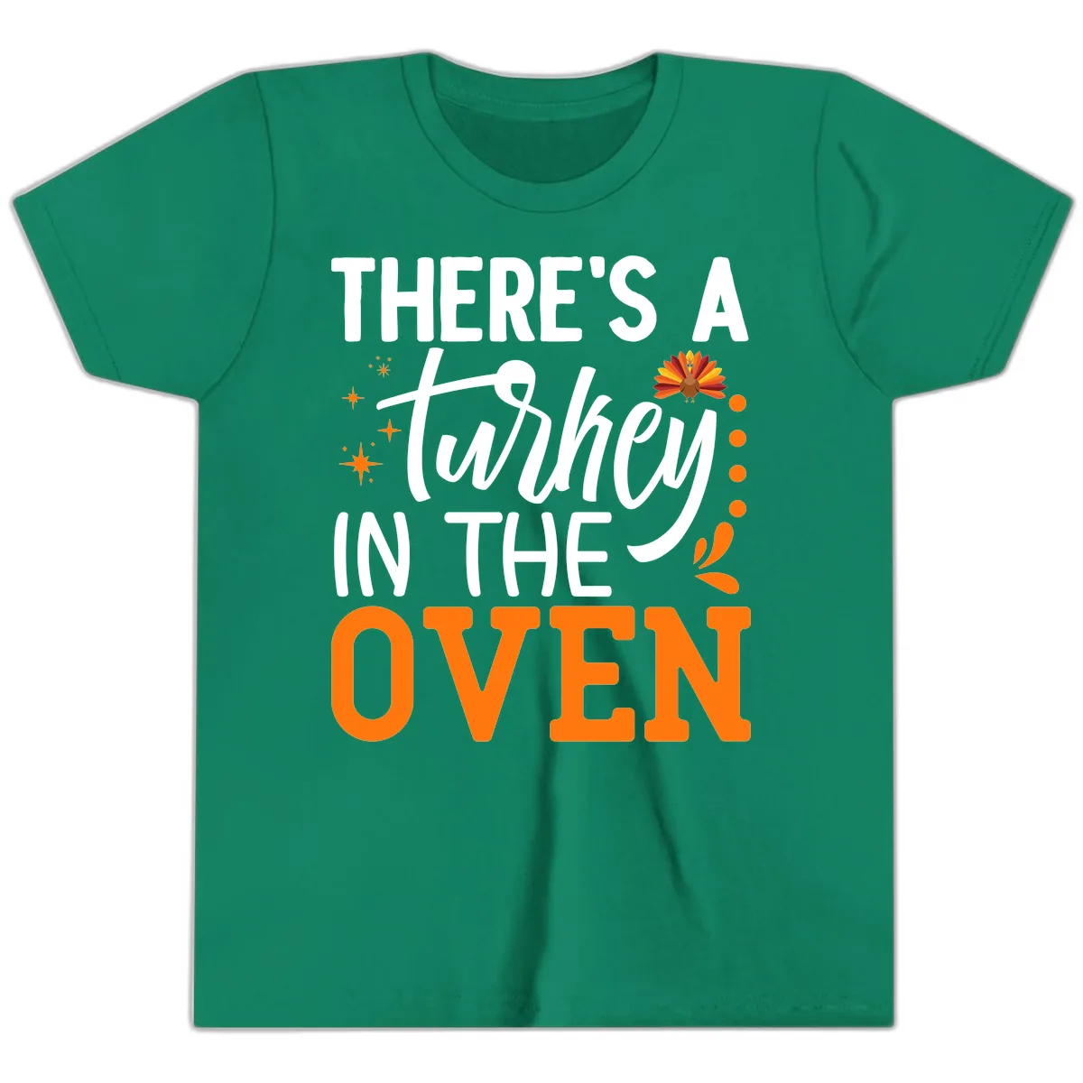 Thanksgiving Turkey In The Oven Pregnancy Announcement Youth T-Shirt in Kelly