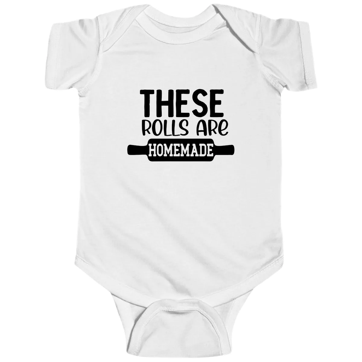These Rolls Are Homemade Baking Design Baby Onesie in White