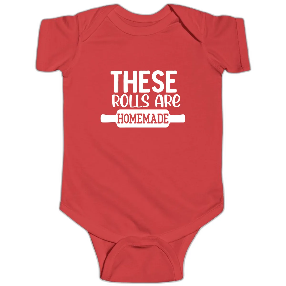 These Rolls Are Homemade Baking Design Baby Onesie in Red