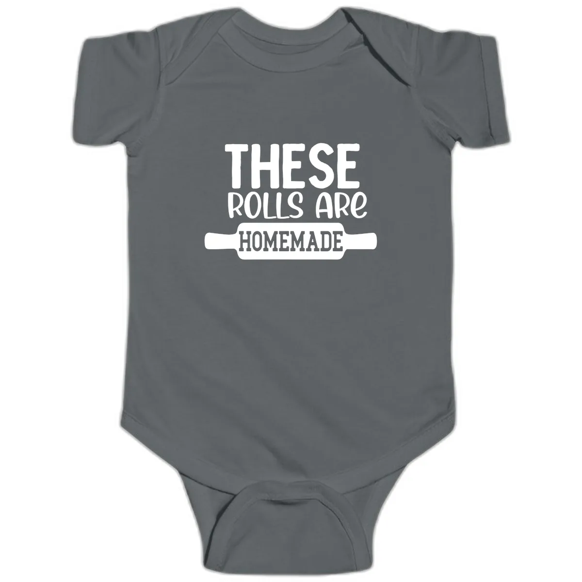 These Rolls Are Homemade Baking Design Baby Onesie in Charcoal