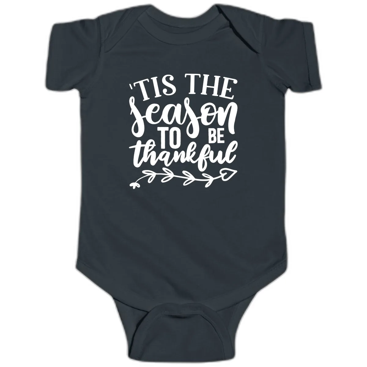 Tis The Season To Be Thankful Graphic Baby Onesie in Black