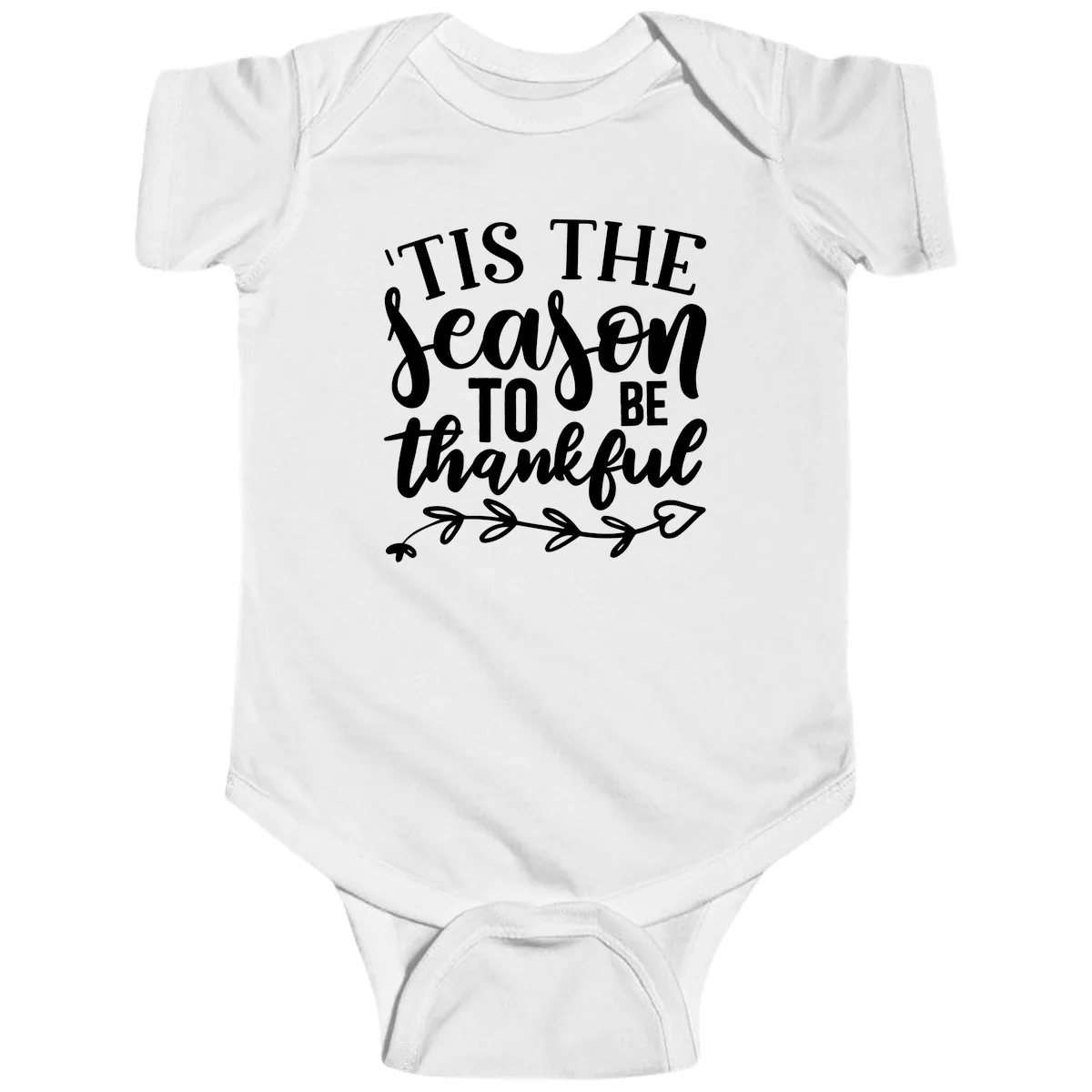Tis The Season To Be Thankful Graphic Baby Onesie in White