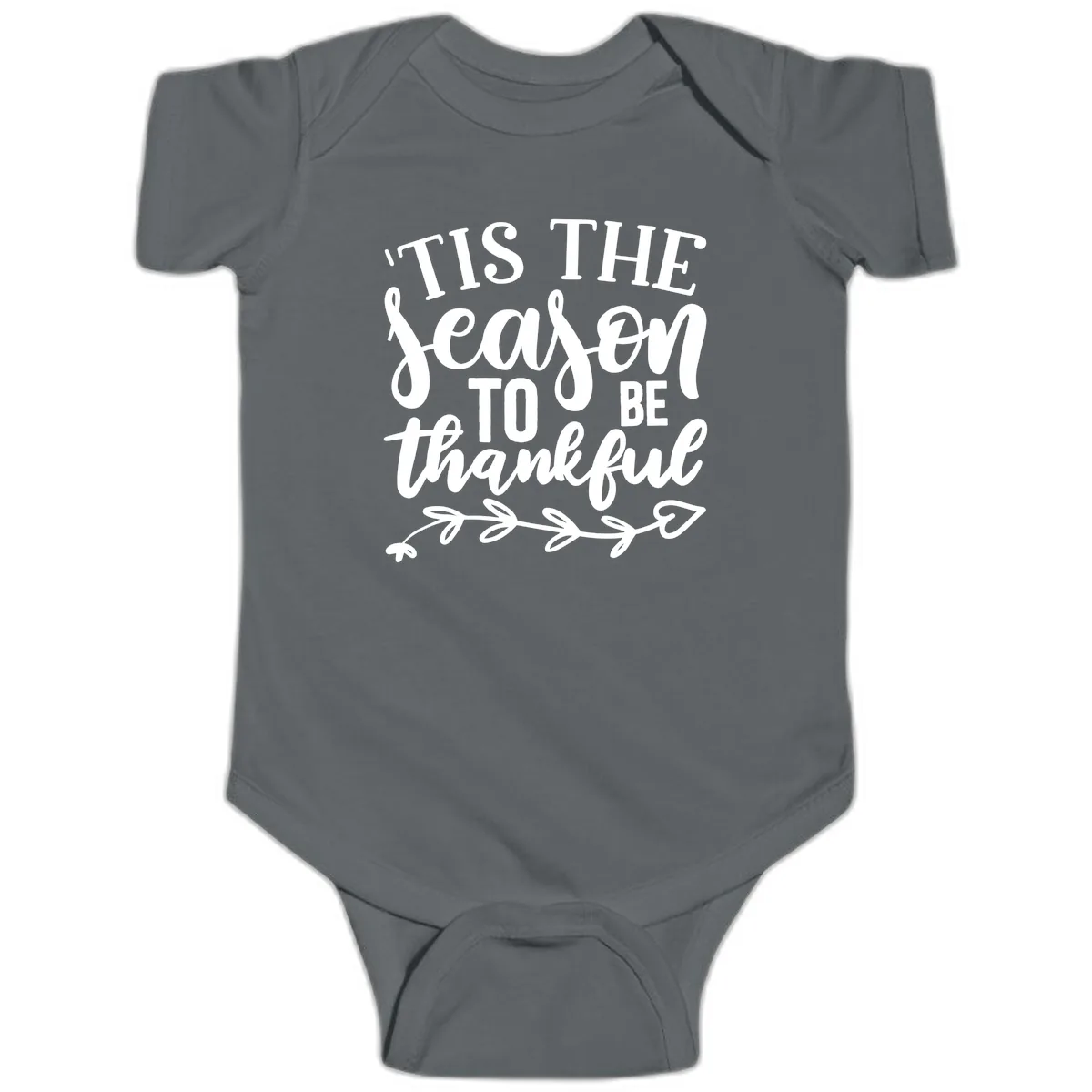 Tis The Season To Be Thankful Graphic Baby Onesie in Charcoal