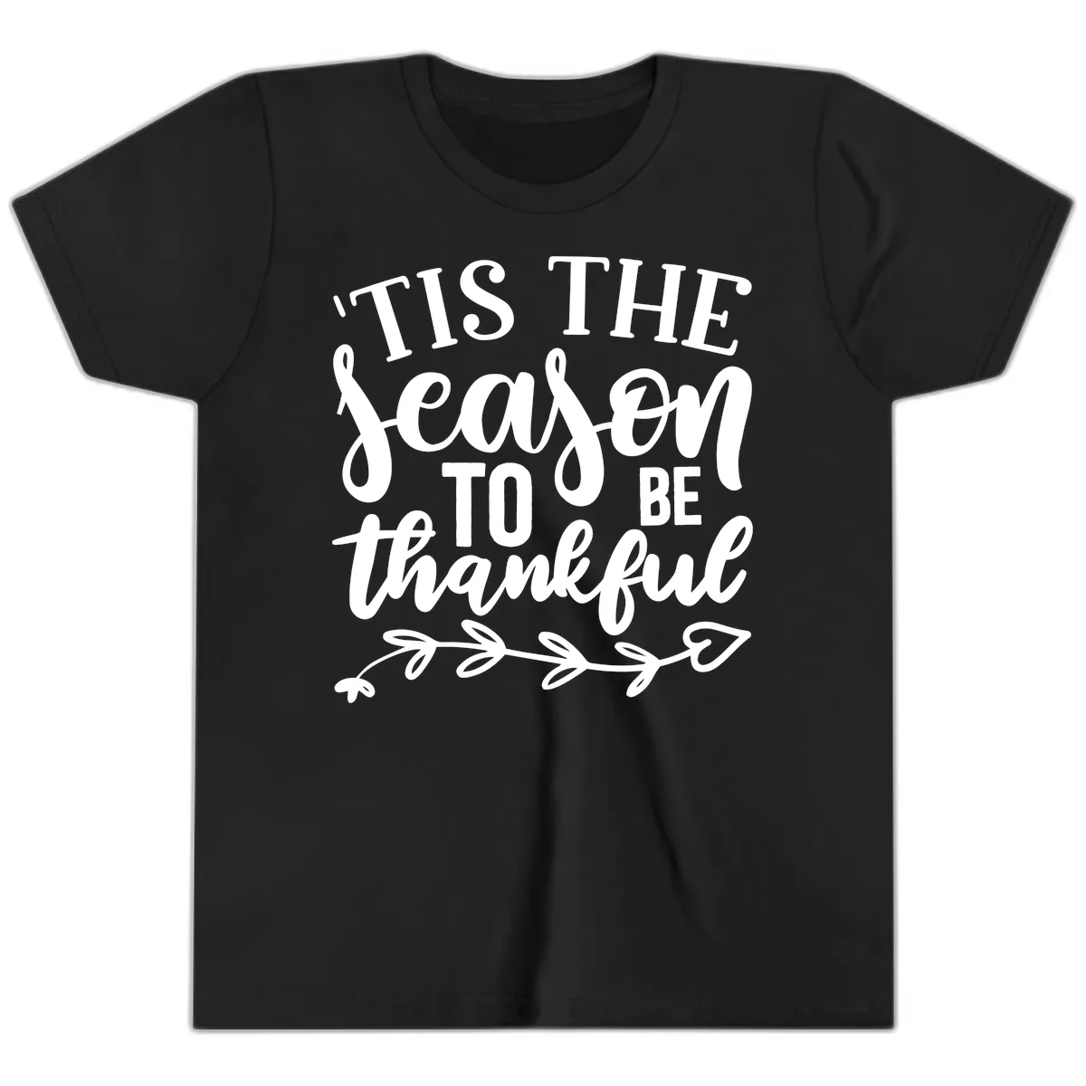 Tis The Season To Be Thankful Graphic Youth T-Shirt in Black