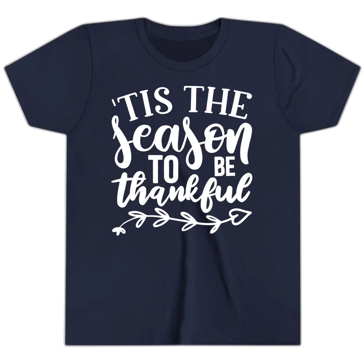 Tis The Season To Be Thankful Graphic Youth T-Shirt in Navy