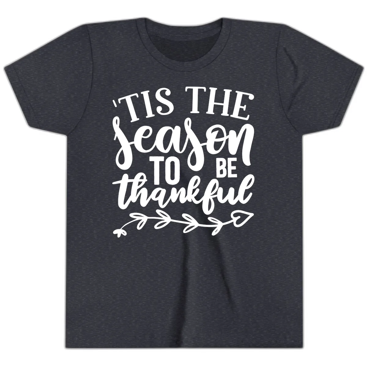 Tis The Season To Be Thankful Graphic Youth T-Shirt in Heather Navy