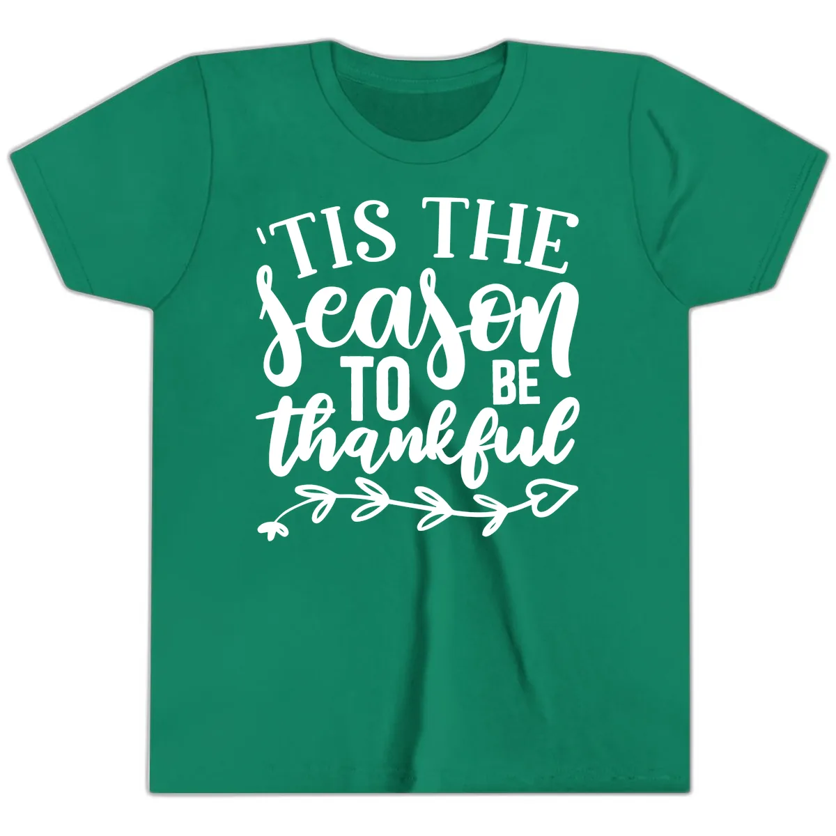Tis The Season To Be Thankful Graphic Youth T-Shirt in Kelly