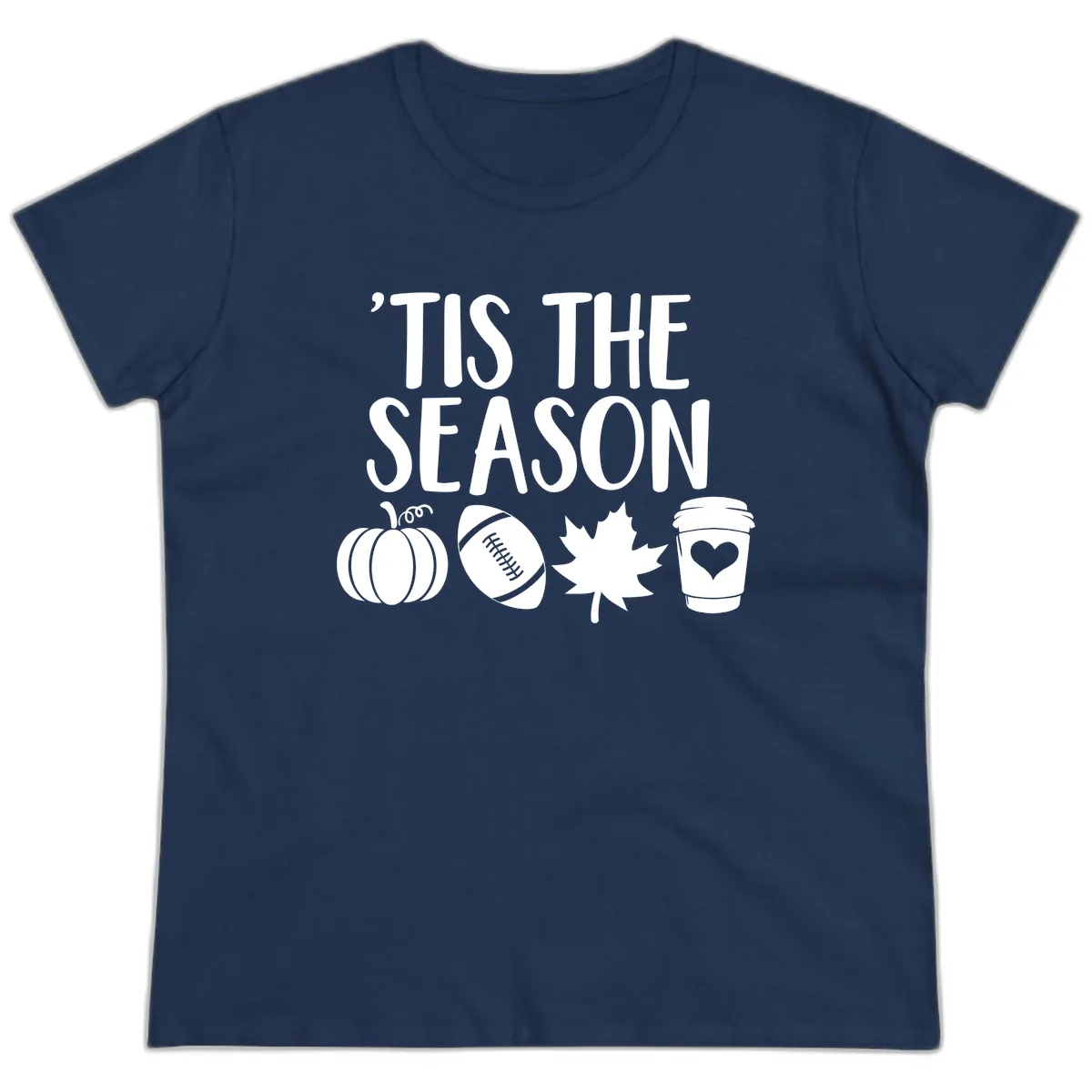 'Tis The Season Fall Football Coffee Ladies Tee in Navy