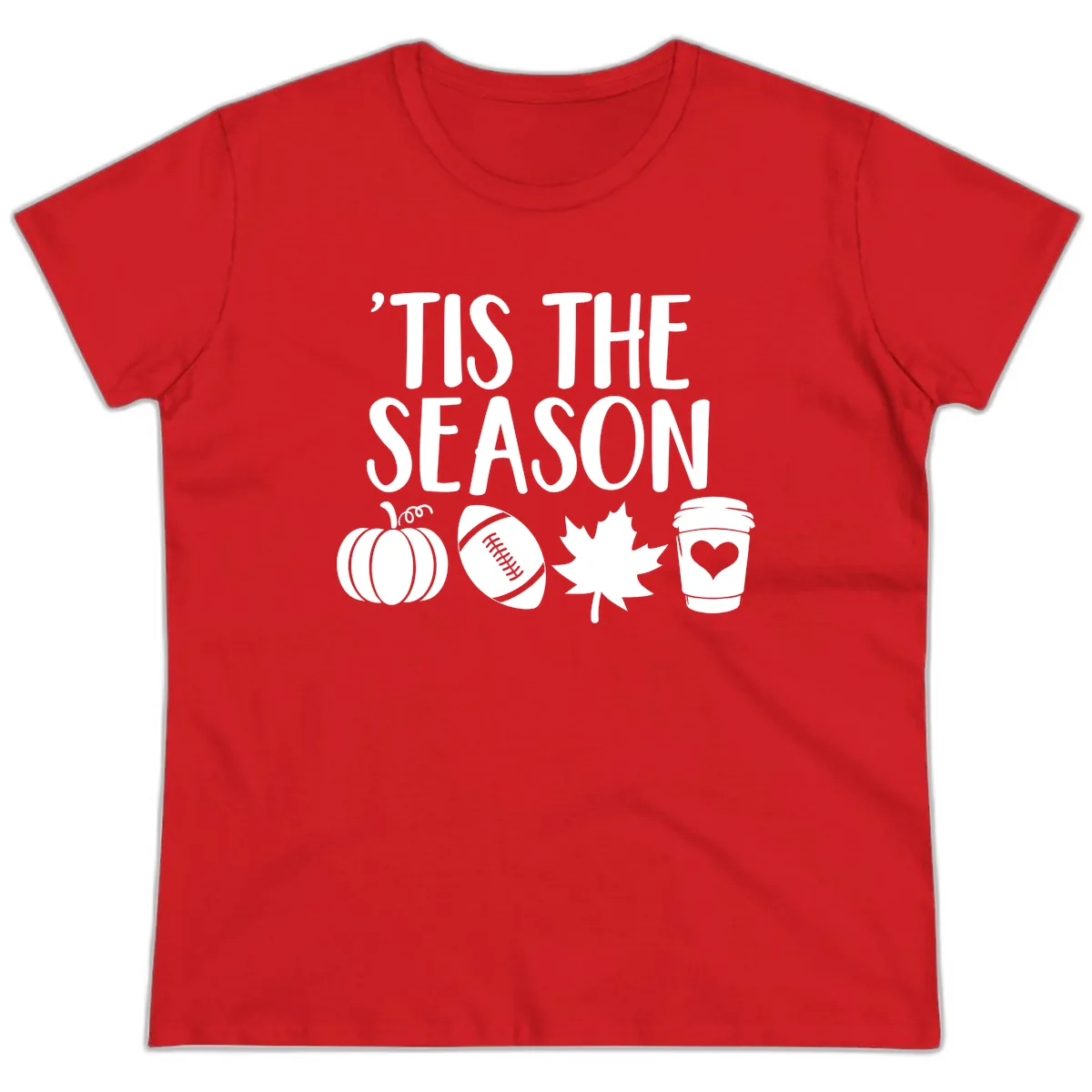 'Tis The Season Fall Football Coffee Ladies Tee in Red