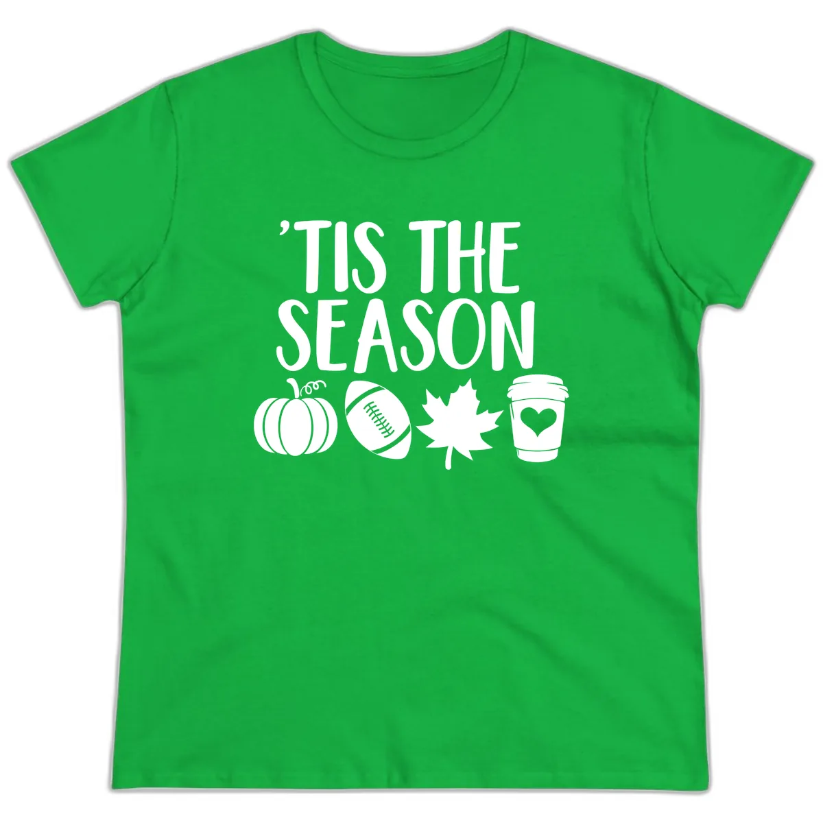 'Tis The Season Fall Football Coffee Ladies Tee in Irish Green