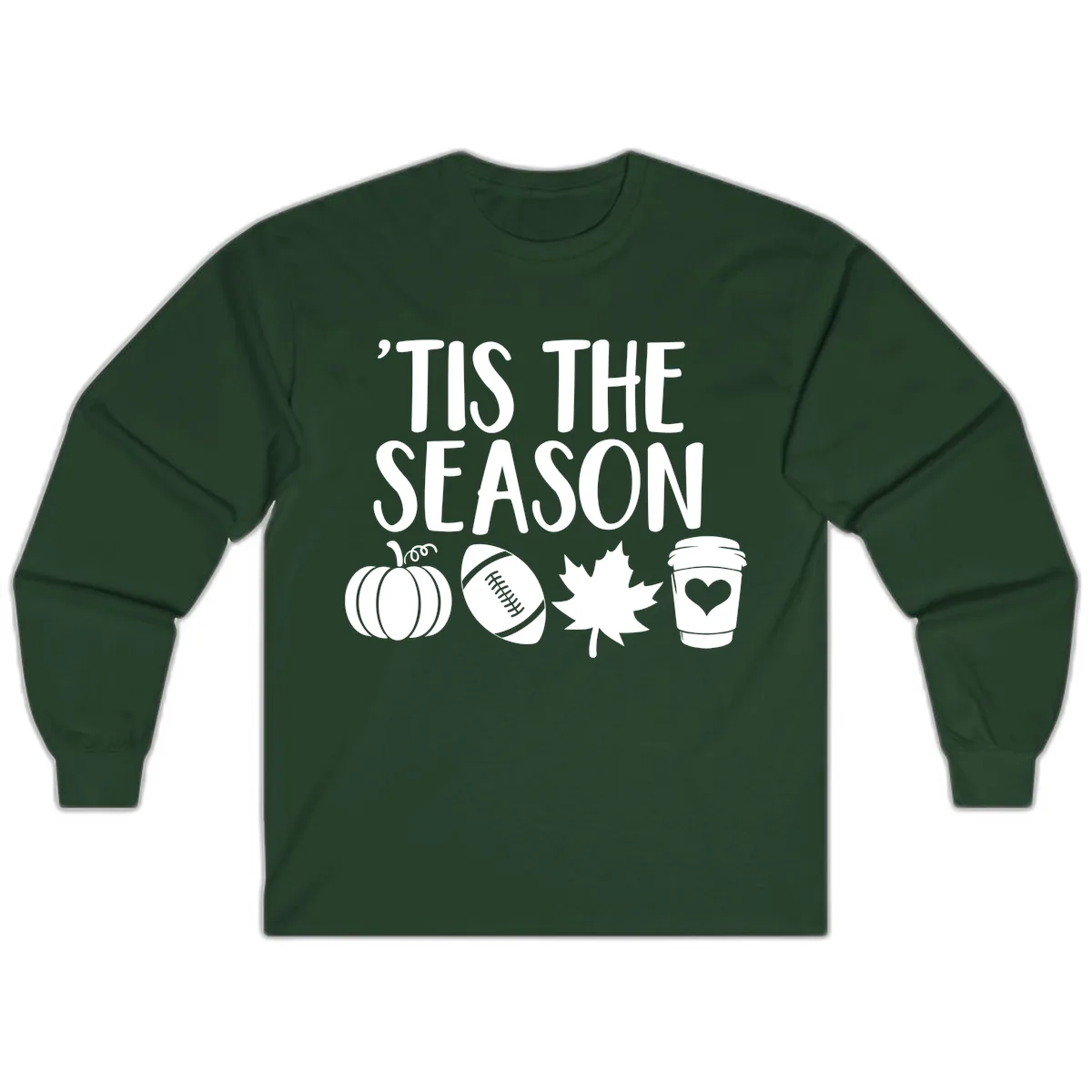 'Tis The Season Fall Football Coffee Long Sleeve in Forest Green