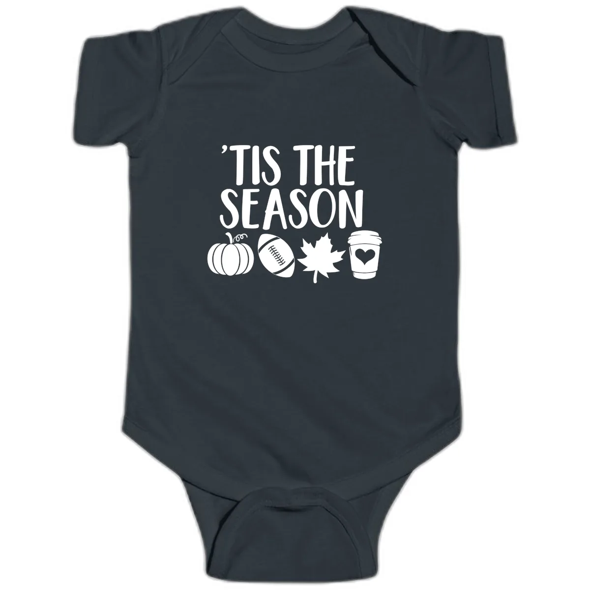 'Tis The Season Fall Football Coffee Baby Onesie in Black