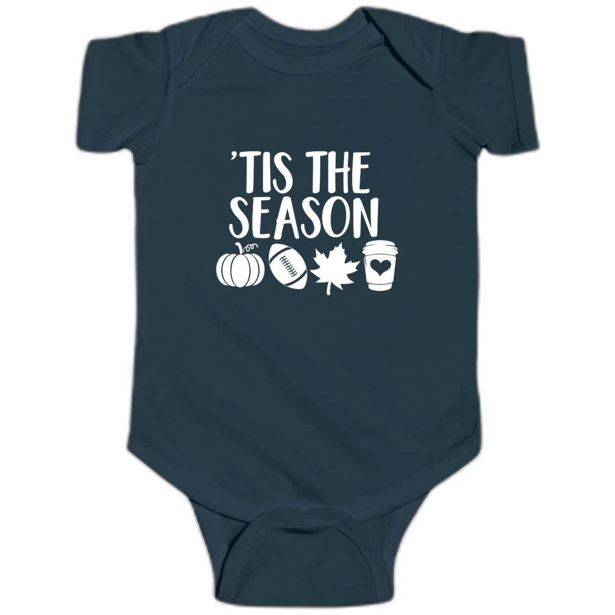 'Tis The Season Fall Football Coffee Baby Onesie in Navy