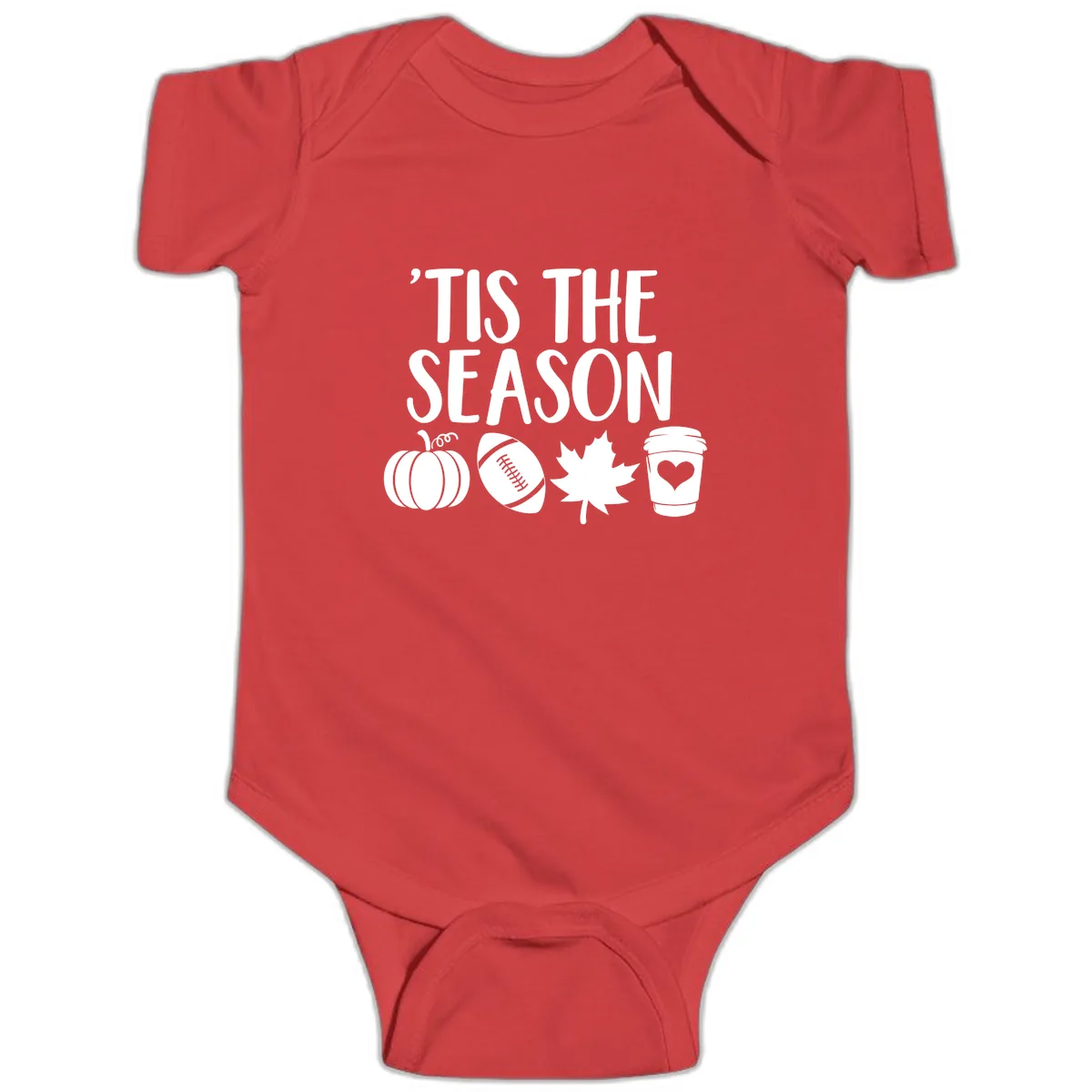 'Tis The Season Fall Football Coffee Baby Onesie in Red