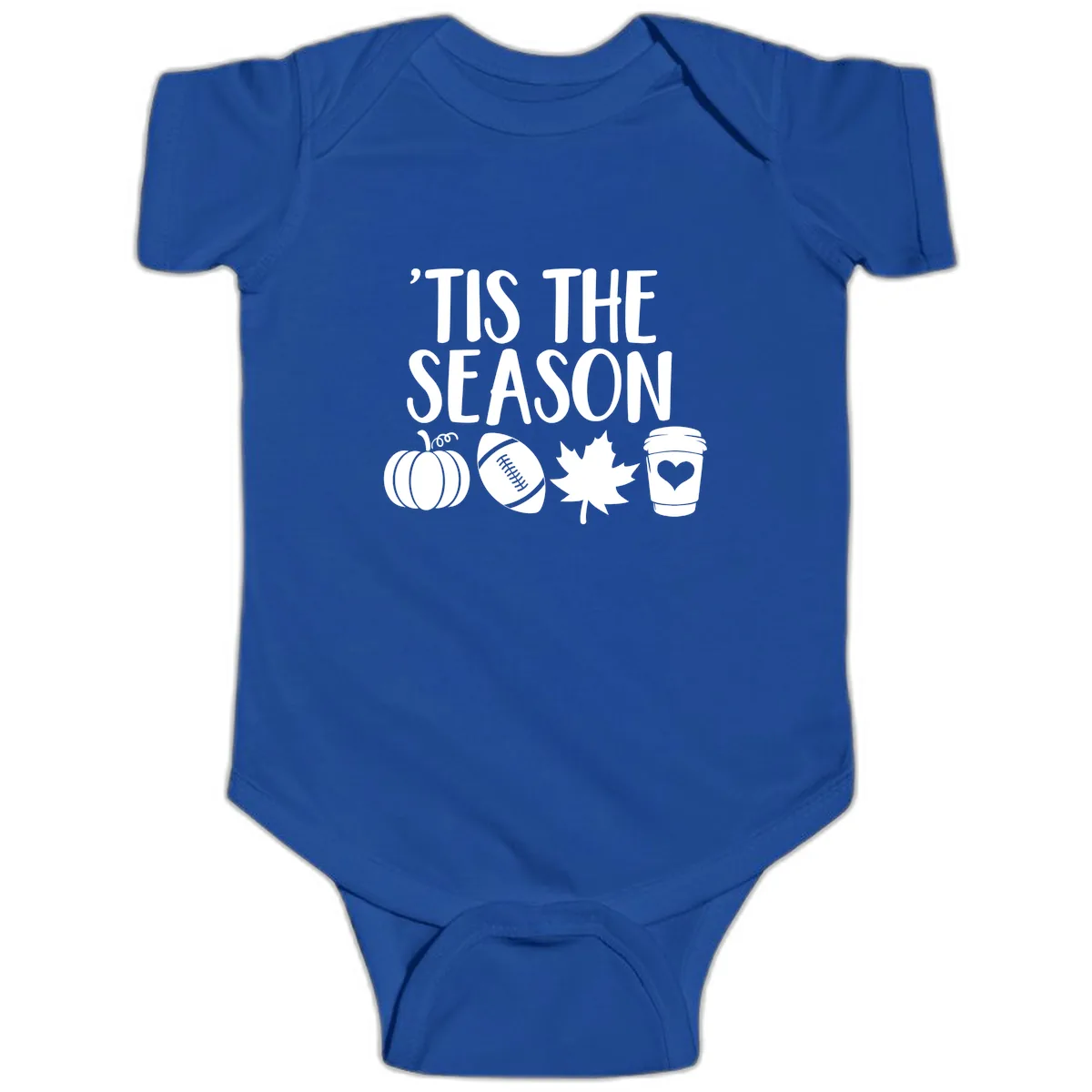 'Tis The Season Fall Football Coffee Baby Onesie in Royal