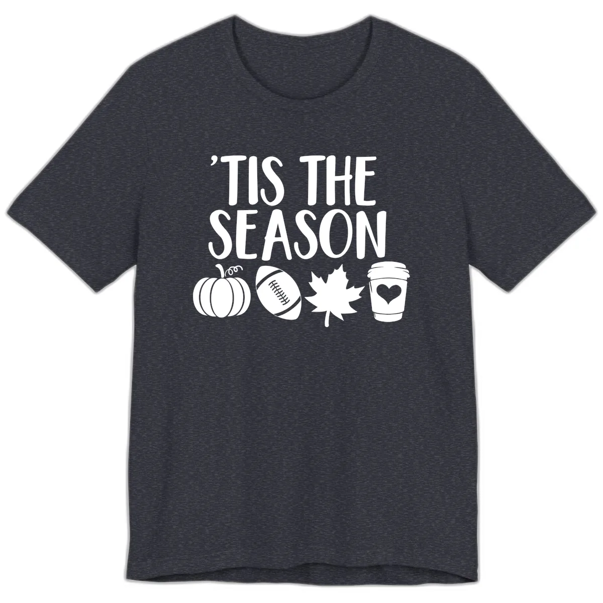 'Tis The Season Fall Football Coffee Premium T-Shirt in Heather Navy