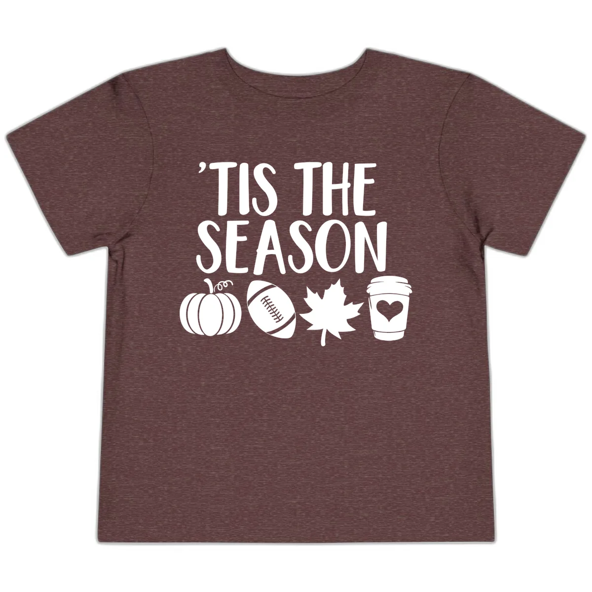 'Tis The Season Fall Football Coffee Toddler T-Shirt in Heather Maroon